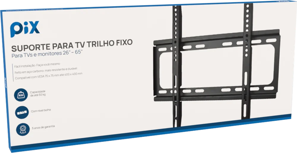 Suporte Pix para TV trilho fixo, para TVs e monitores de 26 a 65 polegadas, caixa